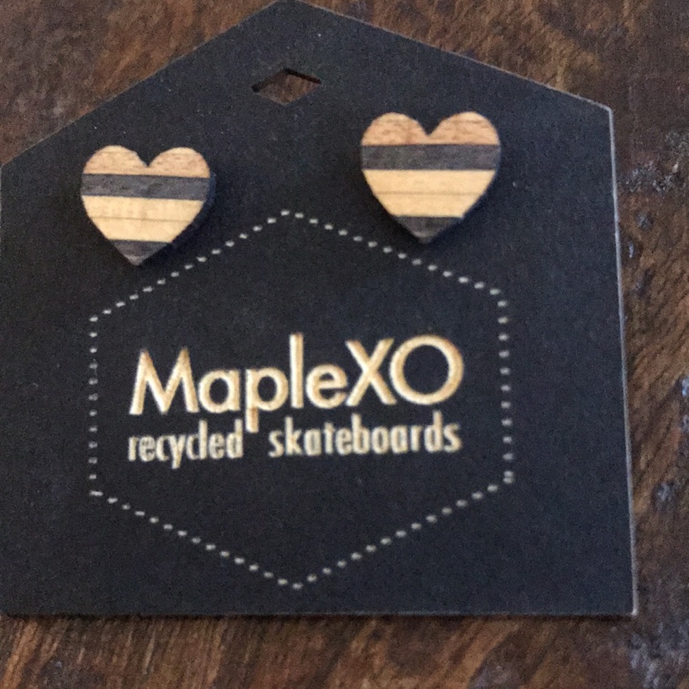 Maple XO recycled skateboard earrings NWT